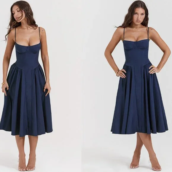 HOUSE OF CB 'Samaria' French Navy Corset Sundress NWOT - Picture 4 of 10